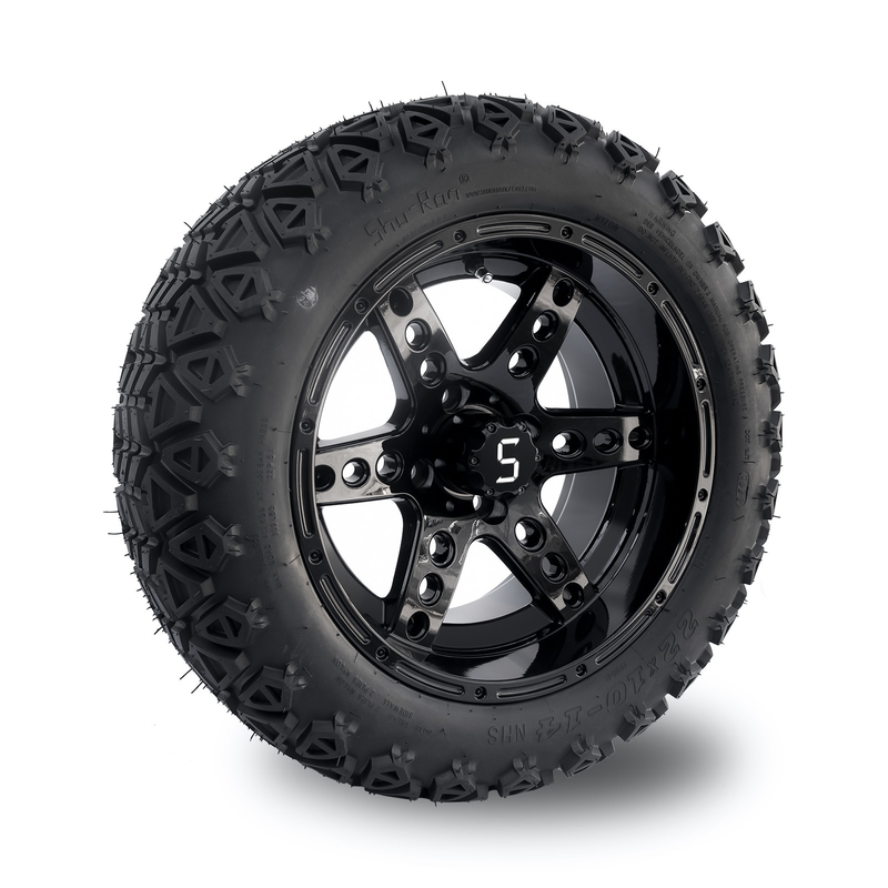 점 14 인치 골프 카트 바퀴 및 타이어 22x10-14 All Terrain 해설은 6개 스포크를 검게합니다