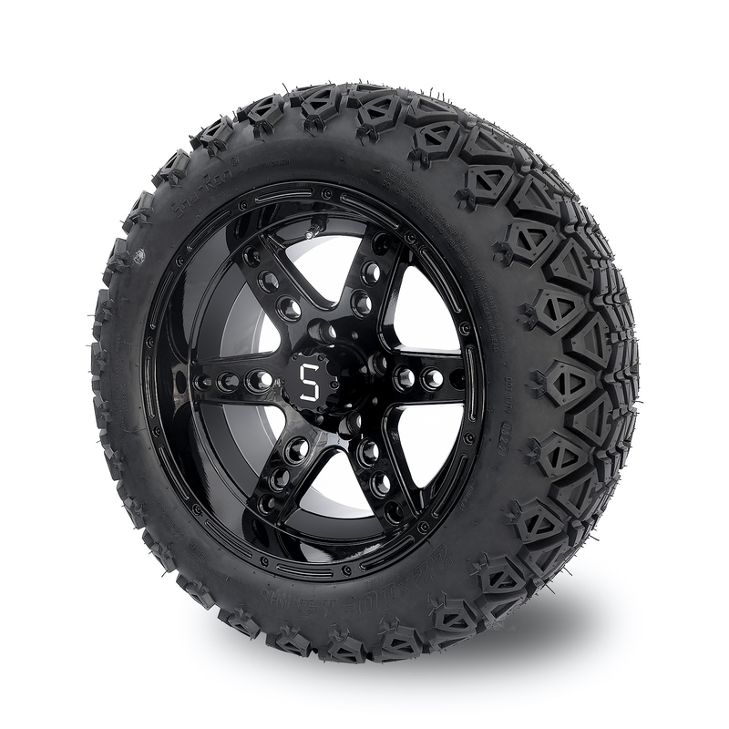 점 14 인치 골프 카트 바퀴 및 타이어 22x10-14 All Terrain 해설은 6개 스포크를 검게합니다