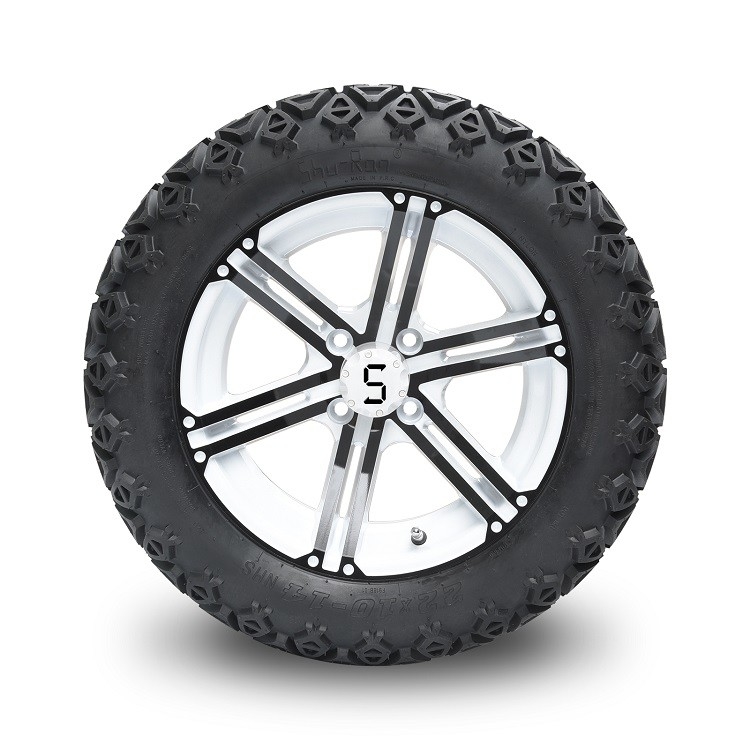 골프 카트 14는 / 백인 림과 22x10-14 All Terrain 타이어를 검게합니다, 휠 너트와 센터 캡이 포함했습니다