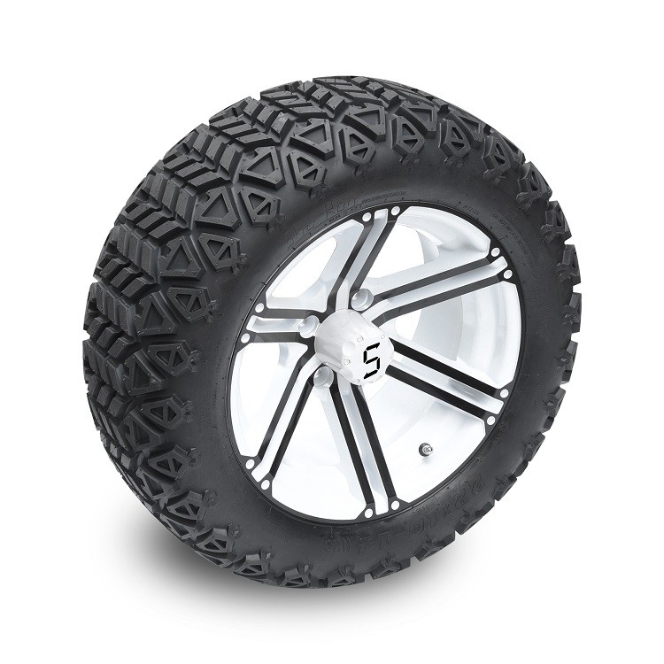 골프 카트 14는 / 백인 림과 22x10-14 All Terrain 타이어를 검게합니다, 휠 너트와 센터 캡이 포함했습니다
