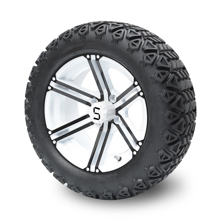 골프 카트 14는 / 백인 림과 22x10-14 All Terrain 타이어를 검게합니다, 휠 너트와 센터 캡이 포함했습니다
