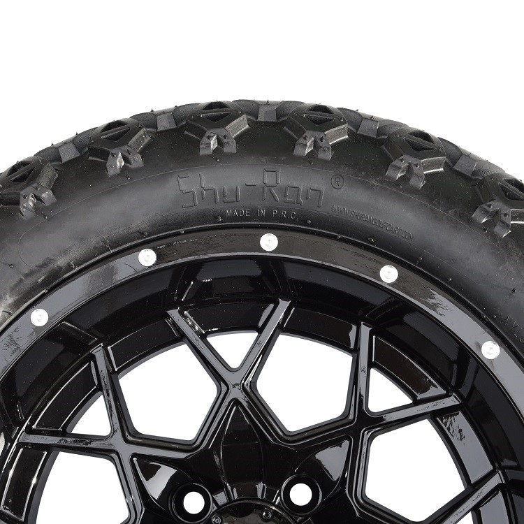 큰 너트와 센터 캡과 14 골프 카트 광택이 나는 검정색의 바퀴와 22 All Terrain 타이어