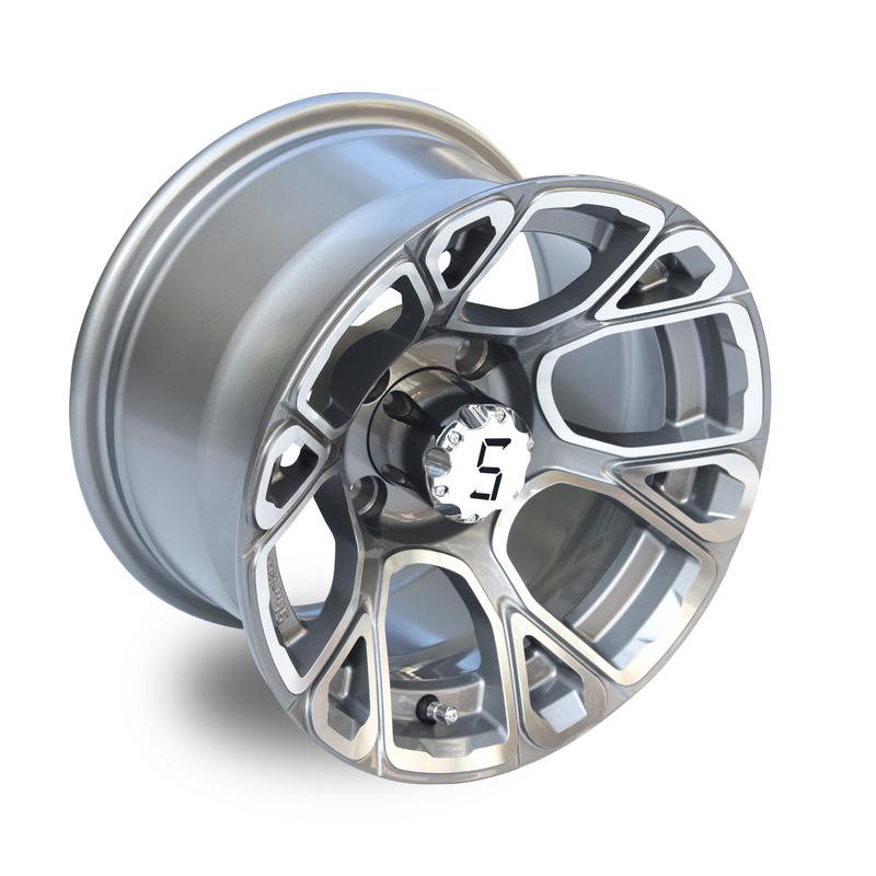 골프 카트 12는 센터 캡 4x4(101.6mm) 볼트 패턴을 포함하는 기계화된 / 포금 알루니늄 휠로 조금씩 움직입니다