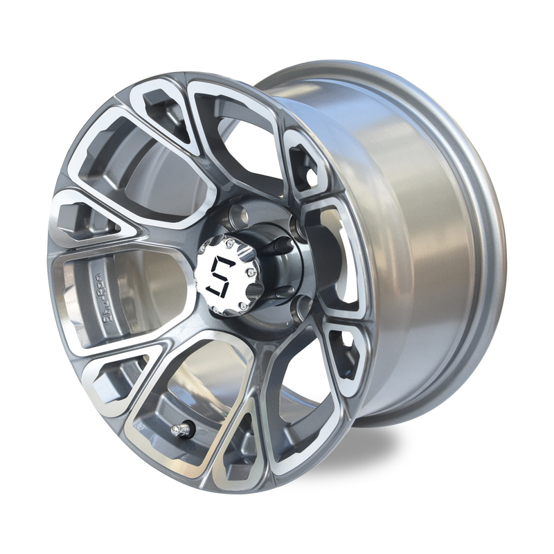 골프 카트 12는 센터 캡 4x4(101.6mm) 볼트 패턴을 포함하는 기계화된 / 포금 알루니늄 휠로 조금씩 움직입니다