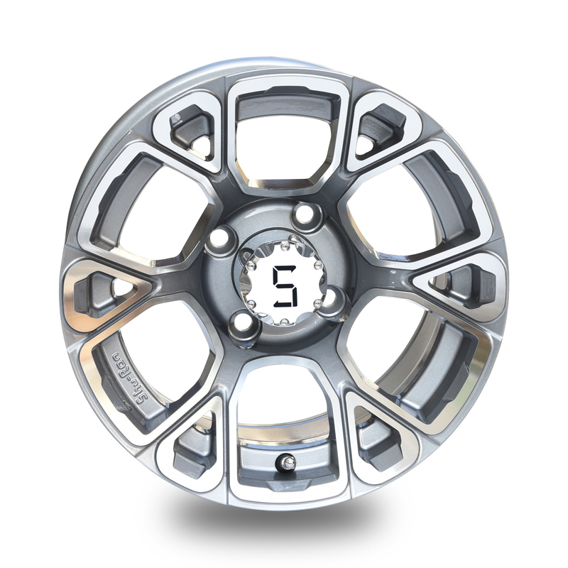 골프 카트 12는 센터 캡 4x4(101.6mm) 볼트 패턴을 포함하는 기계화된 / 포금 알루니늄 휠로 조금씩 움직입니다